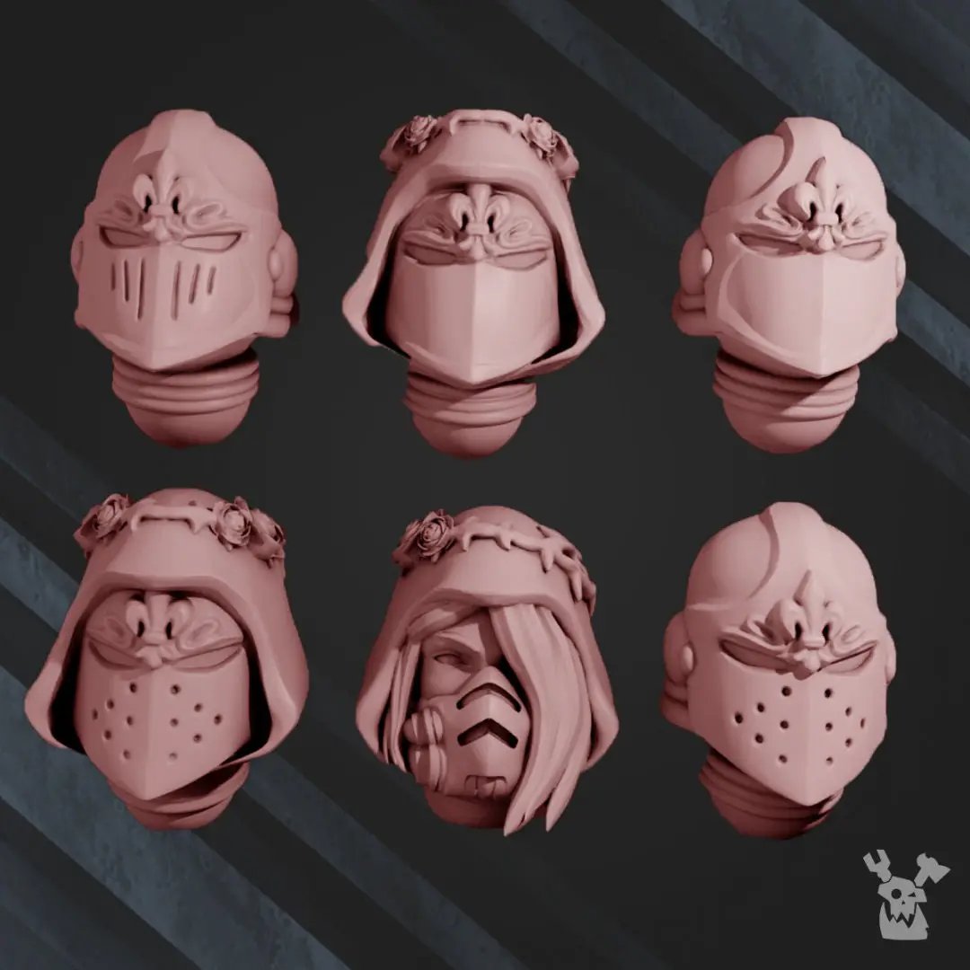 3D printed War Sisters Bits Bloody Rose 2 helmet set by Last Hope Miniatures, includes 12 detailed model helmets.
