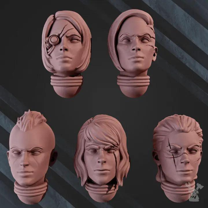 3D printed War Sisters Bits "Ebony Grail" head set by Last Hope Miniatures, featuring 10 detailed miniature heads for tabletop models.