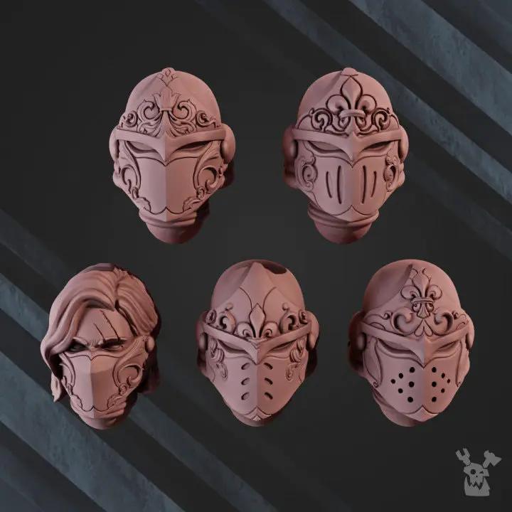 3D printed War Sisters Bits Valiant Heart helmet set x5 by Last Hope Miniatures, detailed model parts for Warhammer figures