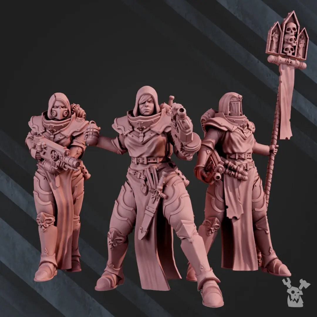 3D printed War Sisters Novice Squad of six models by Last Hope Miniatures, detailed figures for tabletop gaming.