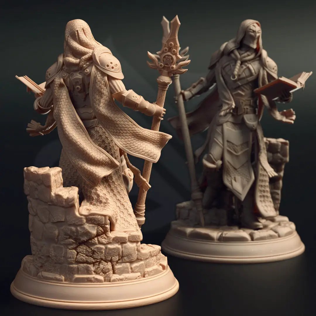 3D printed Warforged Wizard model by Last Hope Miniatures, detailed fantasy character with intricate armor and magical staff.