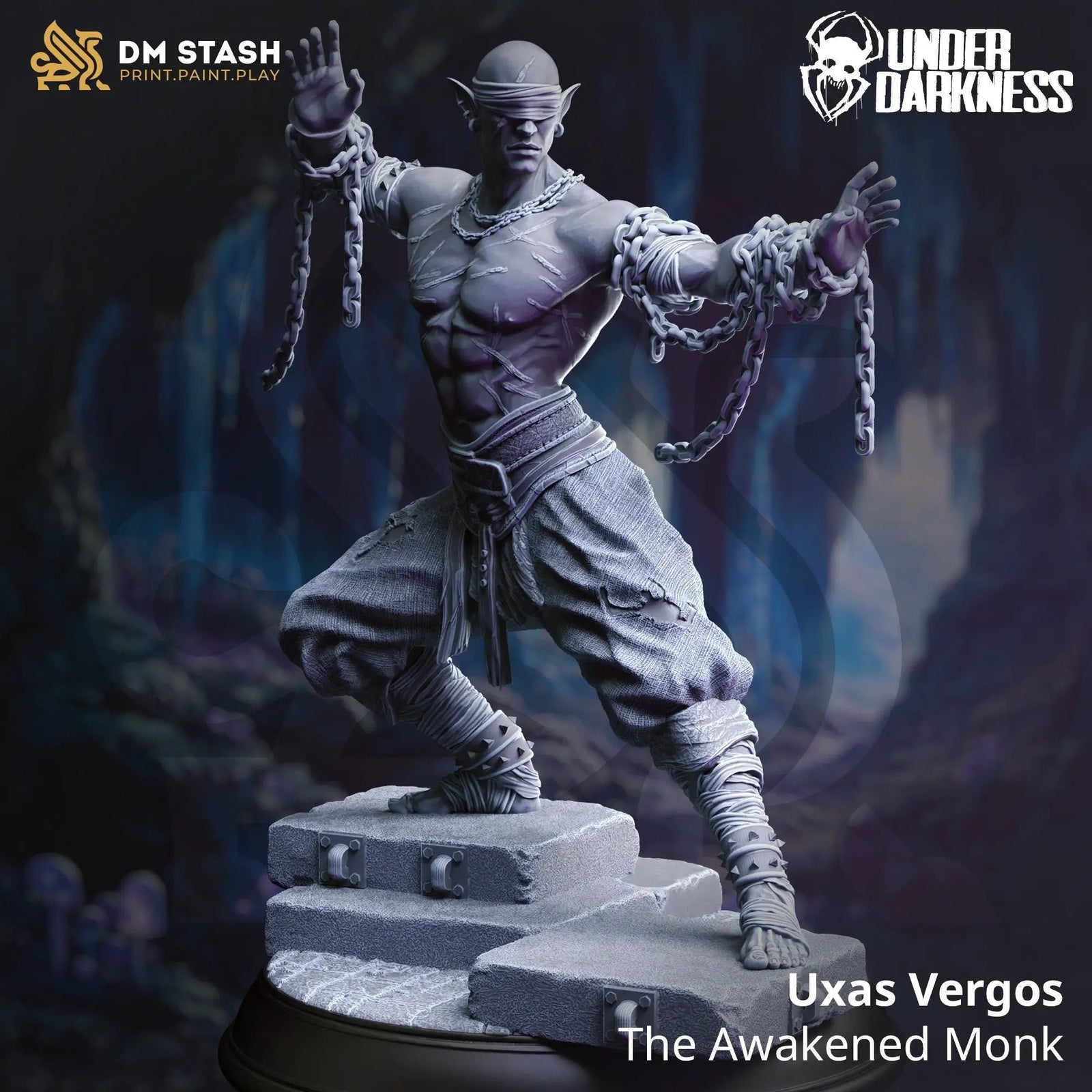 3D printed Warrior Monk model by Last Hope Miniatures, detailed warrior figure with armor and weapon, part of DM Stash collection