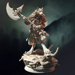 3D printed Werewolf Barbarian model by Last Hope Miniatures, featuring a fierce werewolf with barbarian armor and weapons.