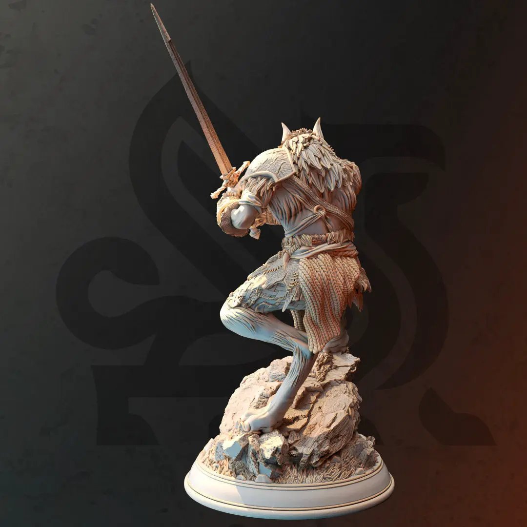 3D printed Werewolf Barbarian Fighter model by Last Hope Miniatures, detailed werewolf with armor and fierce stance.