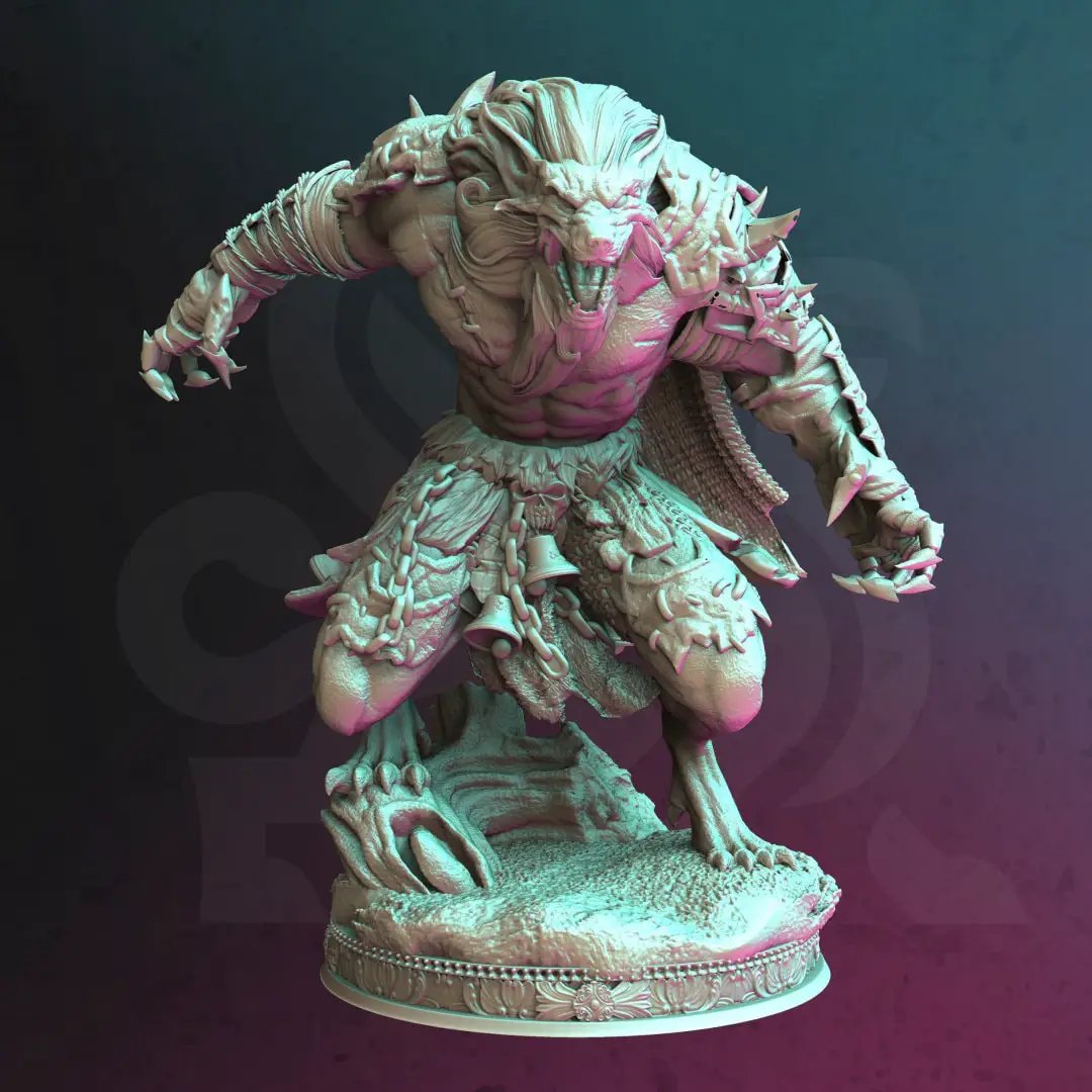 3D printed Werewolf Knight model by Last Hope Miniatures featuring detailed armor and fierce wolf features.