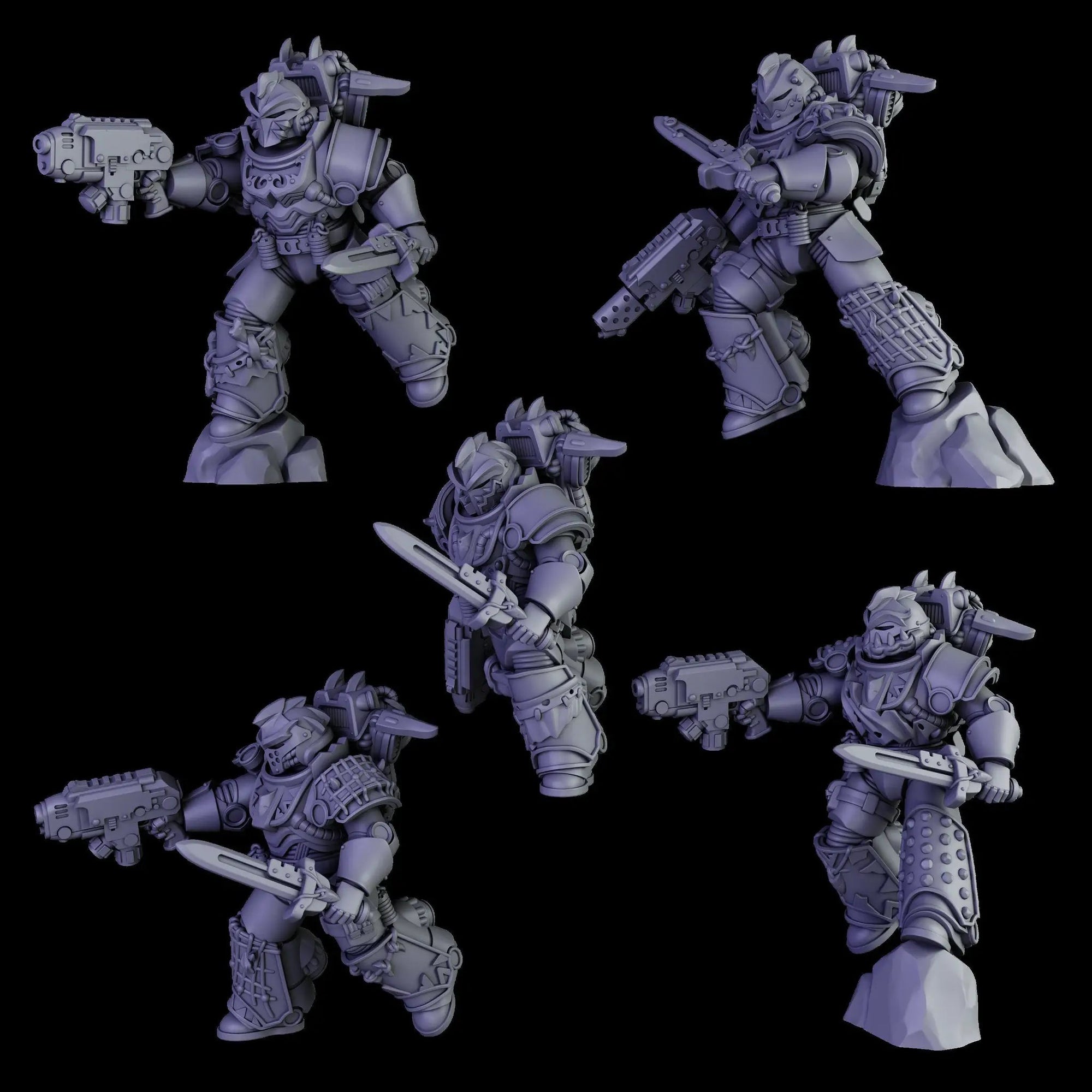 White 3D printed Megaladon Jetpack Squad model by DakkaDakka Miniatures for Last Hope Miniatures, featuring detailed shark-themed figures.