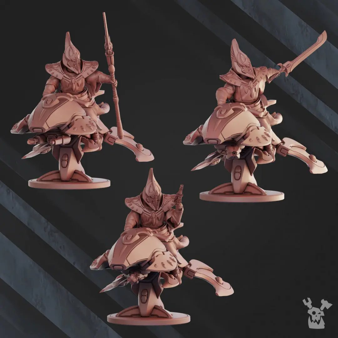 3D printed Witcher Space Traveler Squad models by Last Hope Miniatures, featuring three detailed sci-fi miniatures in space traveler gear.