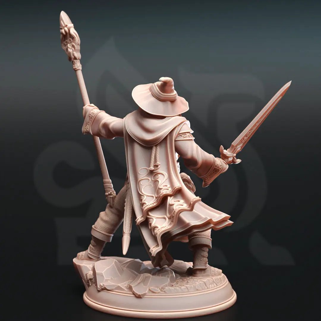 3D printed Wizard of Guidance model by DM Stash from Last Hope Miniatures, featuring intricate wizard details and magical staff.