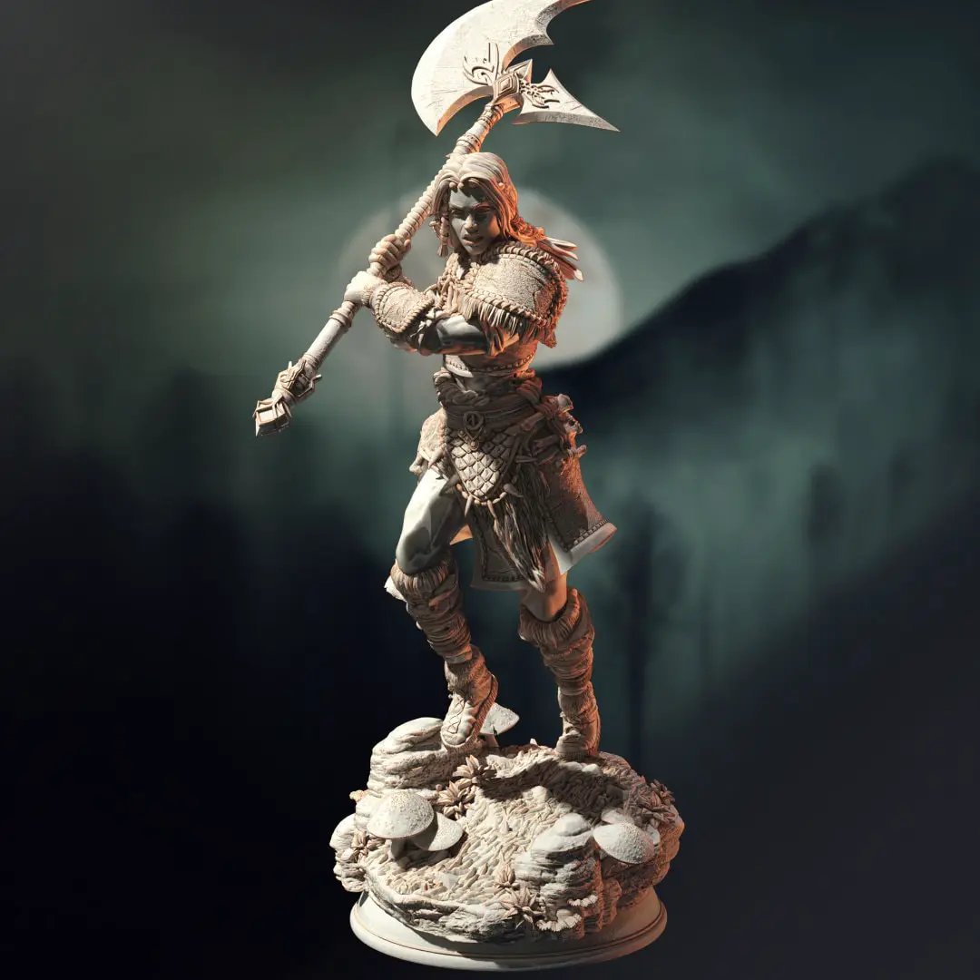 3D printed Wolf Totem Barbarian model by Last Hope Miniatures, featuring detailed sculpting and dynamic pose.