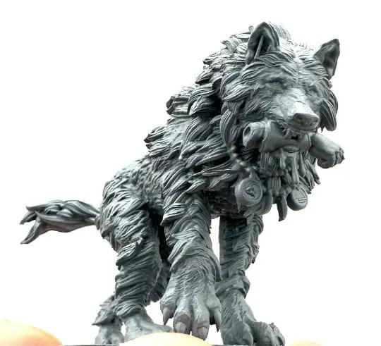 Two 3D printed wolf models by Last Hope Miniatures, detailed miniature figures from 3DArtGuy Miniatures.