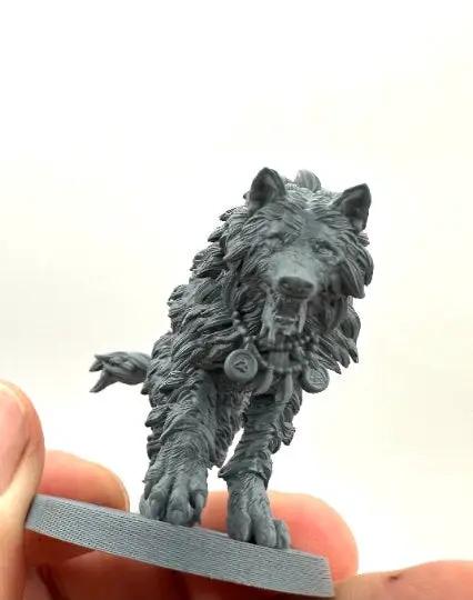 Two 3D printed wolf models by 3DArtGuy Miniatures for Last Hope Miniatures, detailed miniature animal figures.