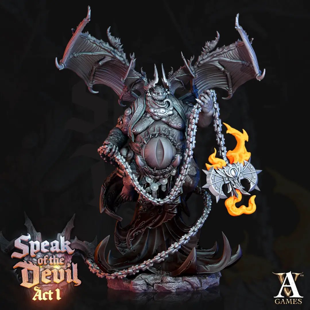 3D printed Yoronian Devil model by Last Hope Miniatures, showing detailed demonic figure with intricate textures and dynamic pose.