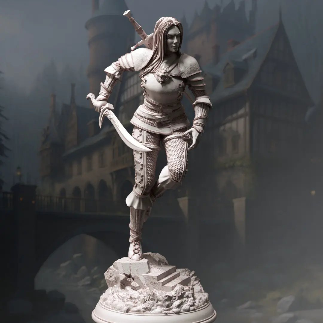 3D printed Young Master Bloodhunter model by Last Hope Miniatures, featuring detailed armor and weapon in a dynamic pose.