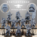 Set of 10 3D printed GrimGuard Combatants models by Last Hope Miniatures, showing detailed sci-fi miniatures in various poses.