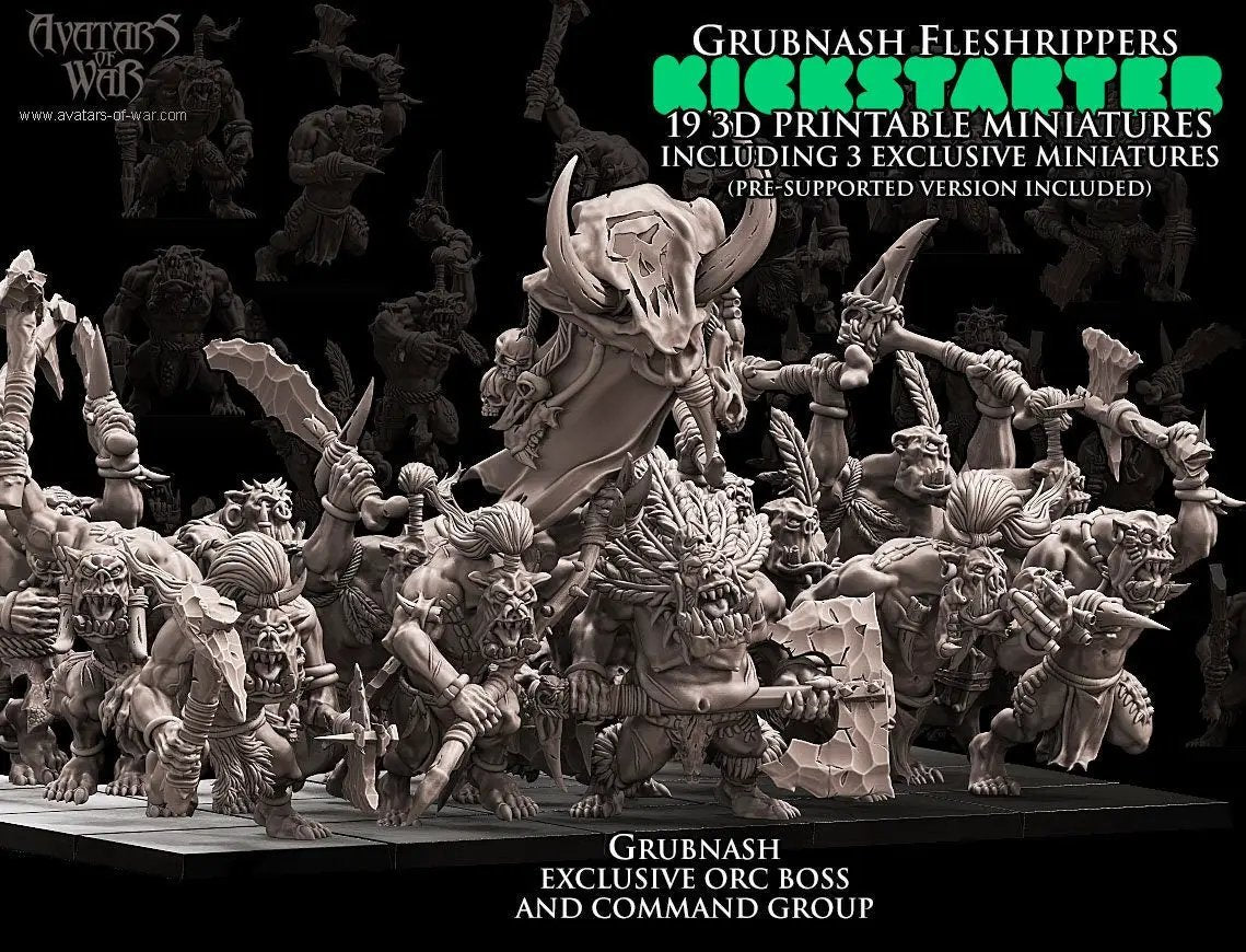 3D printed Savage Orc Regiment model by Avatars of War, featuring detailed orc figures for tabletop gaming, created by Last Hope Miniatures.