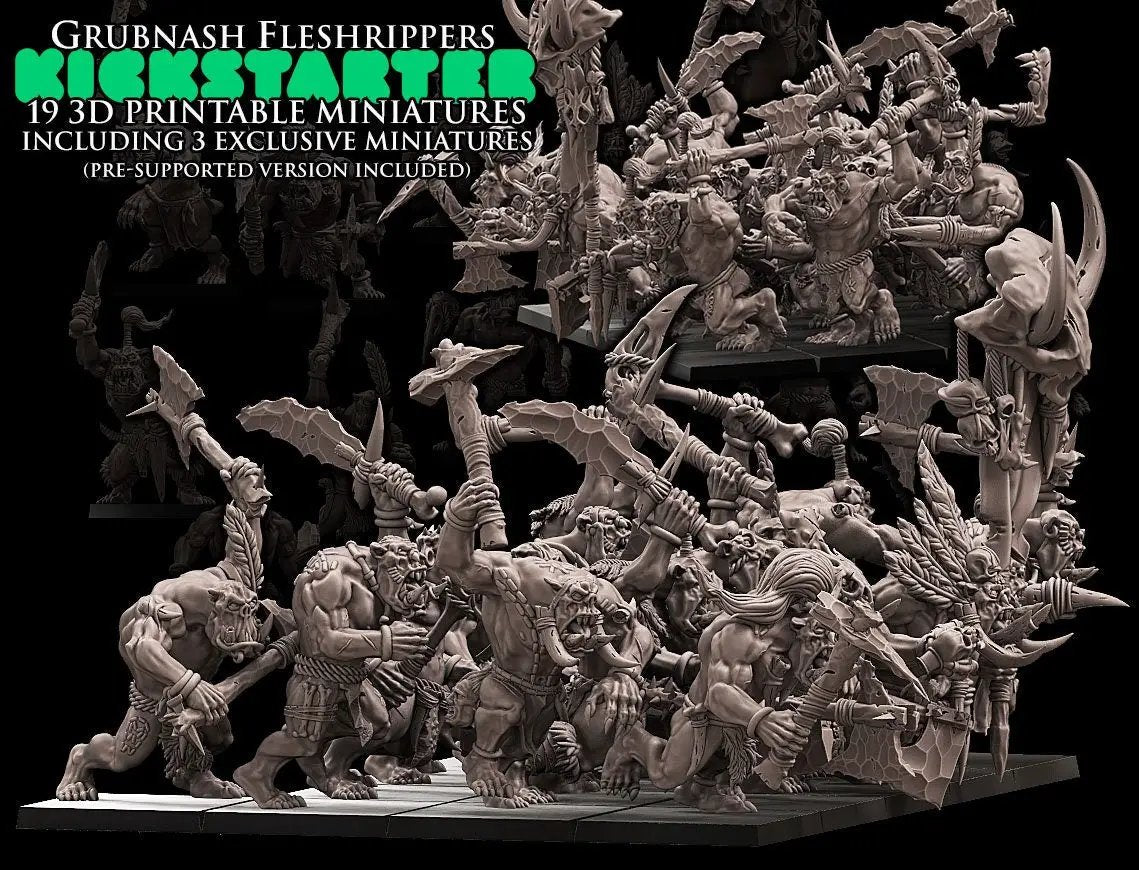 3D printed Savage Orc Regiment model by Avatars of War, assembled and painted miniature orc troops for tabletop gaming.