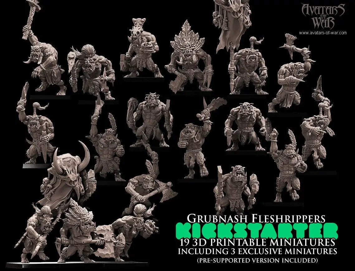 3D printed Savage Orc Regiment model by Last Hope Miniatures for Avatars of War, featuring detailed orc figures in battle stances.