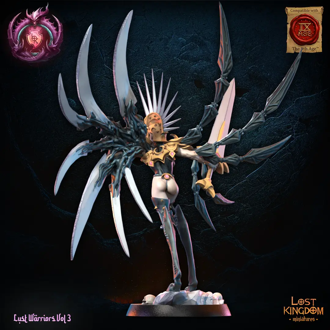 3D printed Claire, the Claymore model by Lost Kingdom Miniatures, featuring detailed armor and weaponry on a fantasy-themed miniature figure.