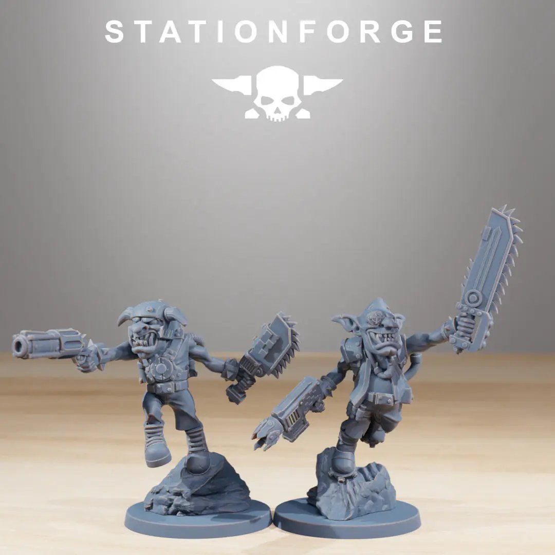Ten 3D printed Gobs Jesters miniatures by StationForge, detailed models from Last Hope Miniatures.
