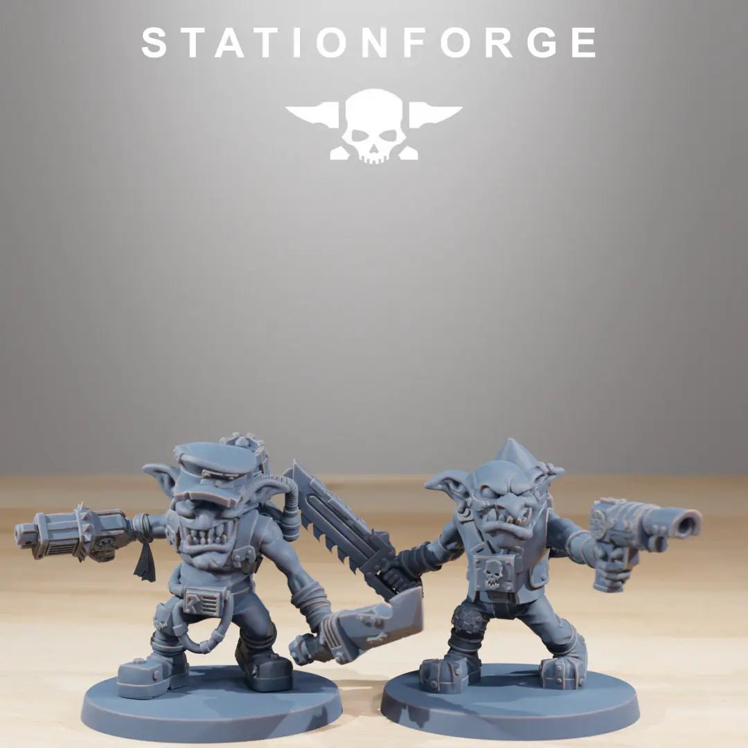 Set of 10 3D printed Gobs Jesters miniatures by StationForge for Last Hope Miniatures, detailed fantasy game models.