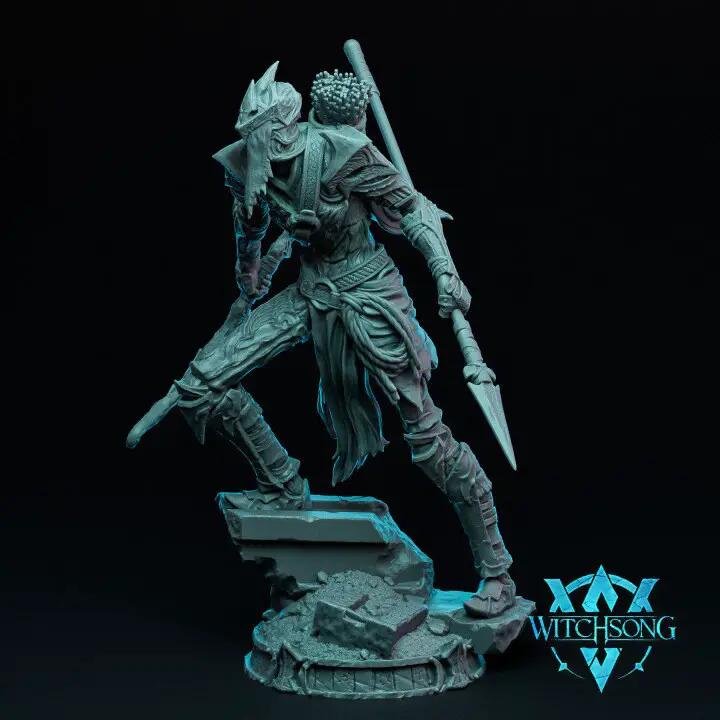 3D printed faceless hunter model by Witchsong Miniatures for Last Hope Miniatures, featuring a detailed, faceless figure.