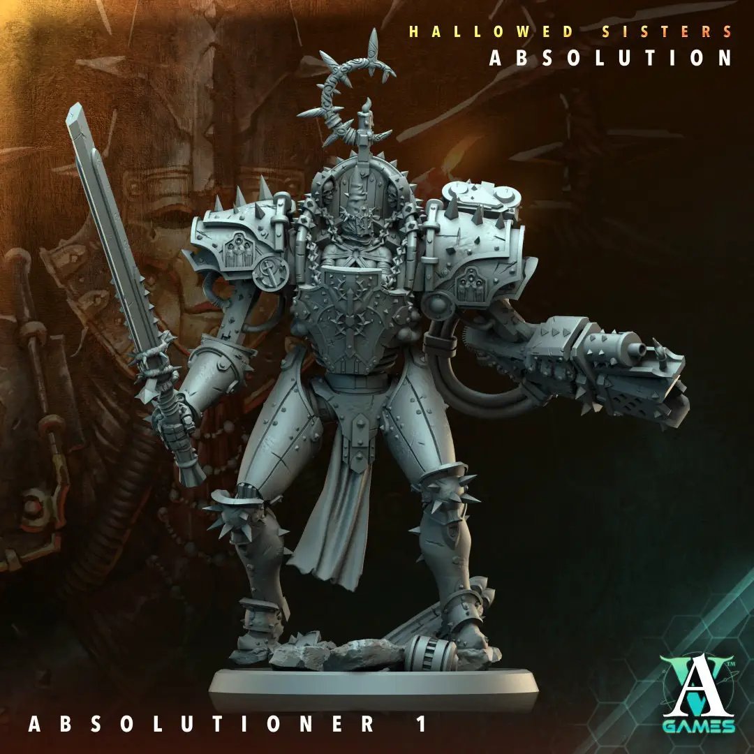 3D printed Absolutioner model by Last Hope Miniatures, detailed fantasy figure from Archvillain Games for tabletop gaming.