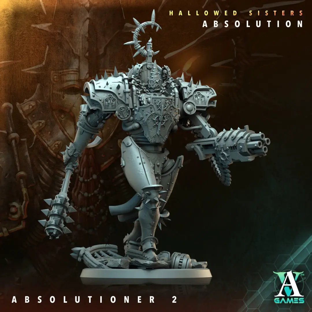 3D printed Absolutioner model by Last Hope Miniatures for Archvillain Games, featuring detailed sci-fi character design.