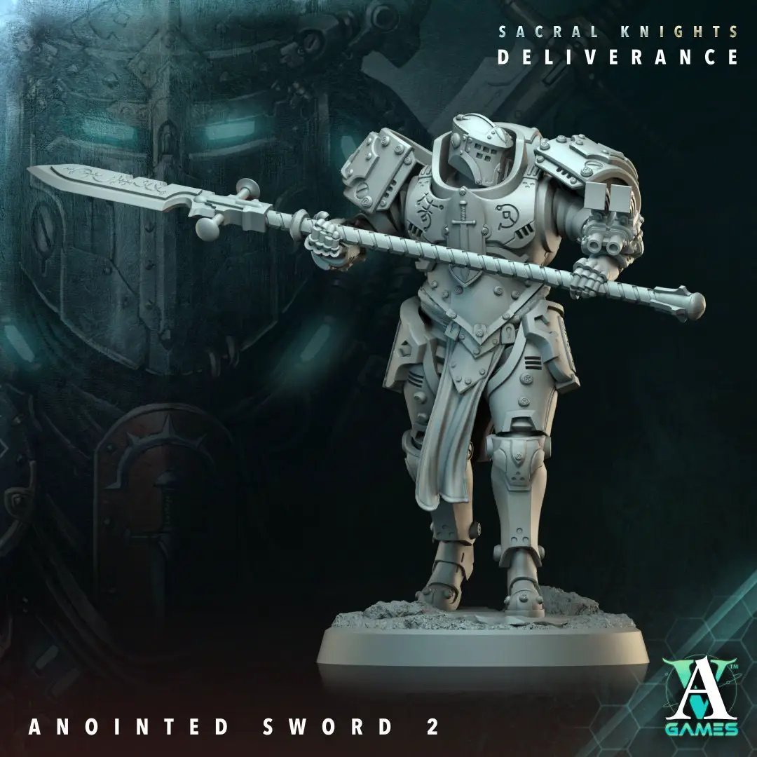 3D printed Annointed Sword model by Last Hope Miniatures, featuring detailed blade and ornate hilt design from Archvillain Games.
