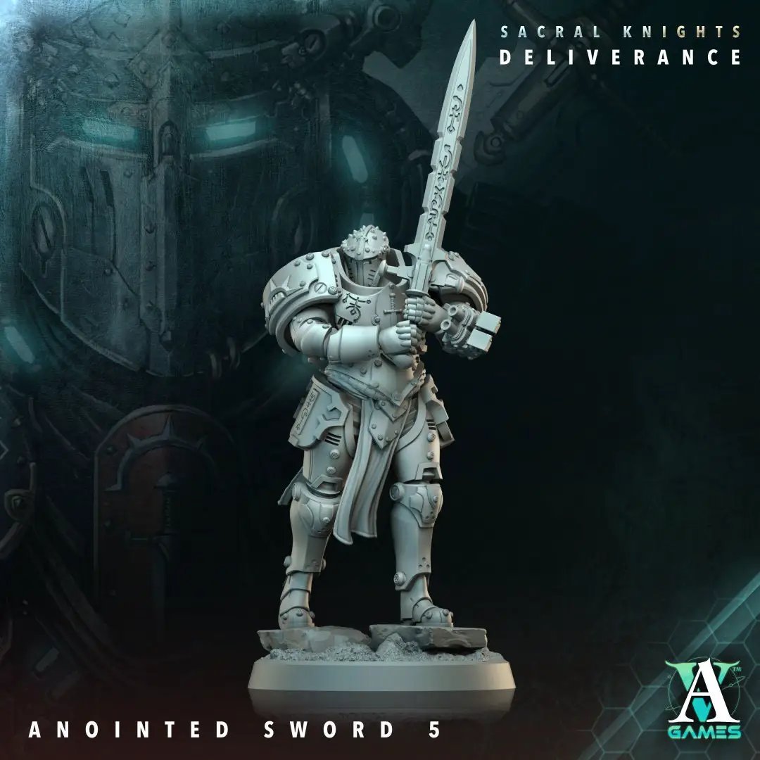 3D printed Annointed Sword model by Last Hope Miniatures, detailed fantasy weapon with intricate design from Archvillain Games.