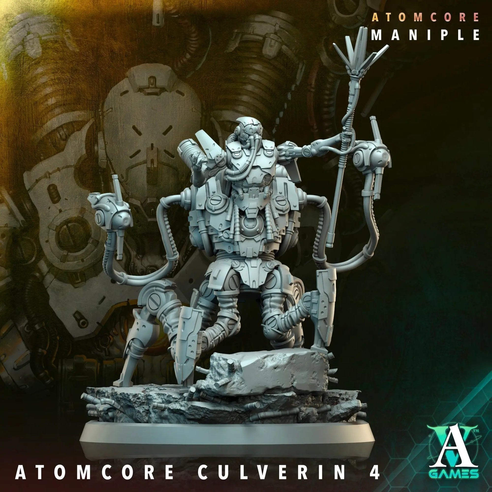 3D printed Atomcore Culverin model by Last Hope Miniatures, detailed sci-fi weapon with intricate design and futuristic features.