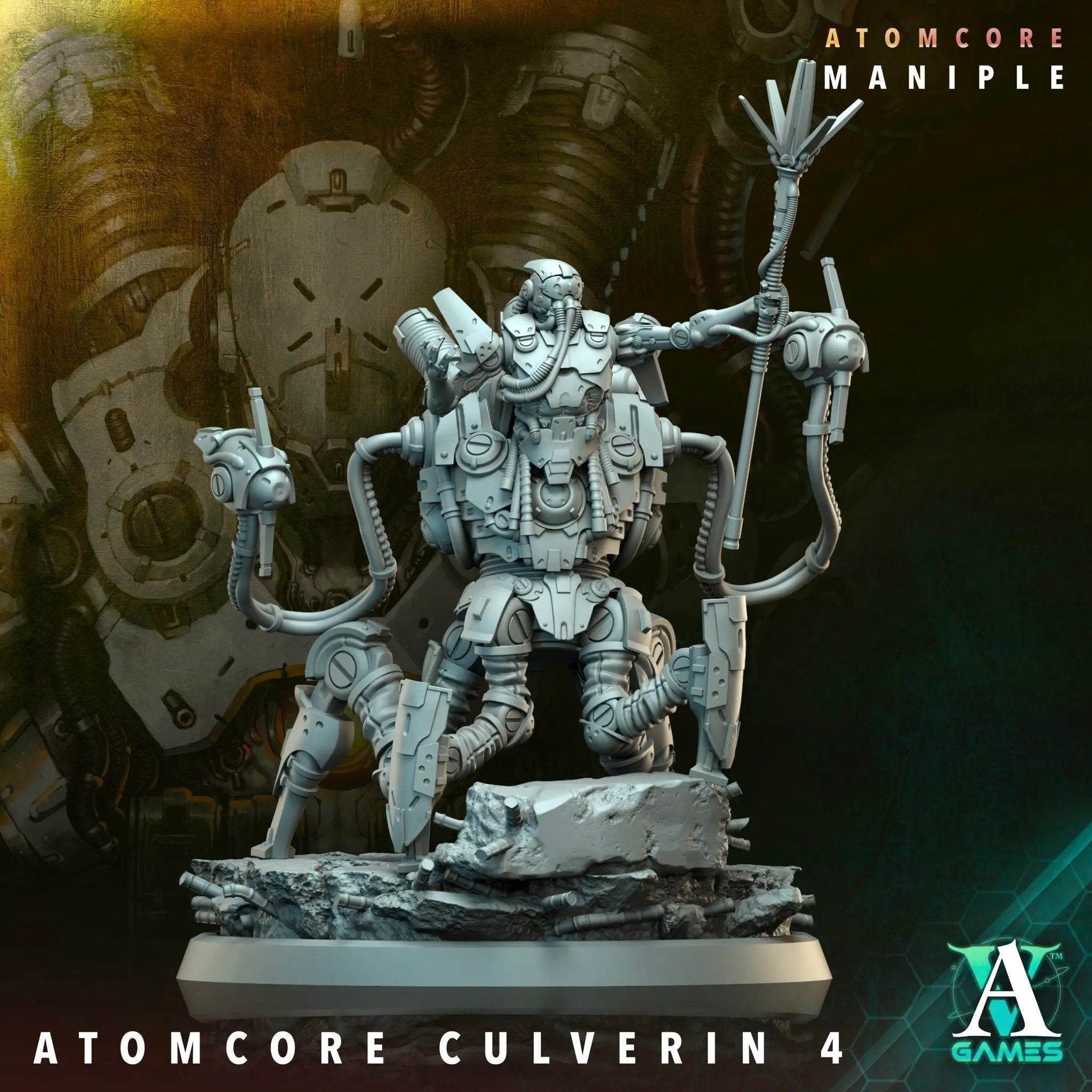 3D printed Atomcore Culverin model by Last Hope Miniatures, detailed sci-fi weapon with intricate design and futuristic features.