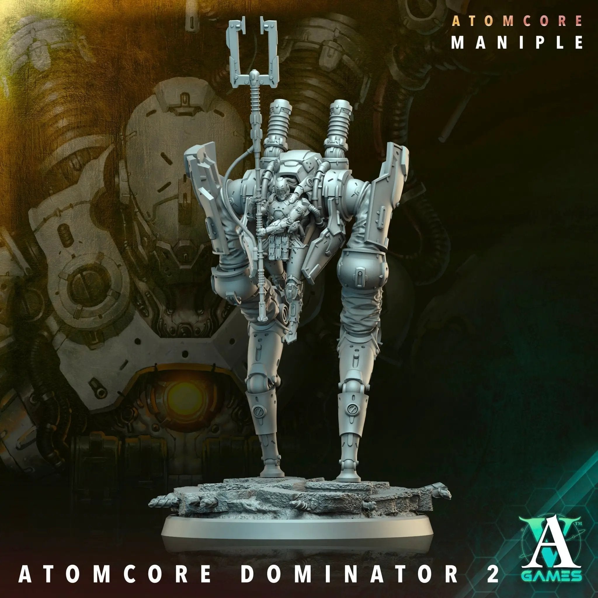 3D printed Atomcore Dominator model by Last Hope Miniatures, detailed sci-fi tabletop game miniature from Archvillain Games.