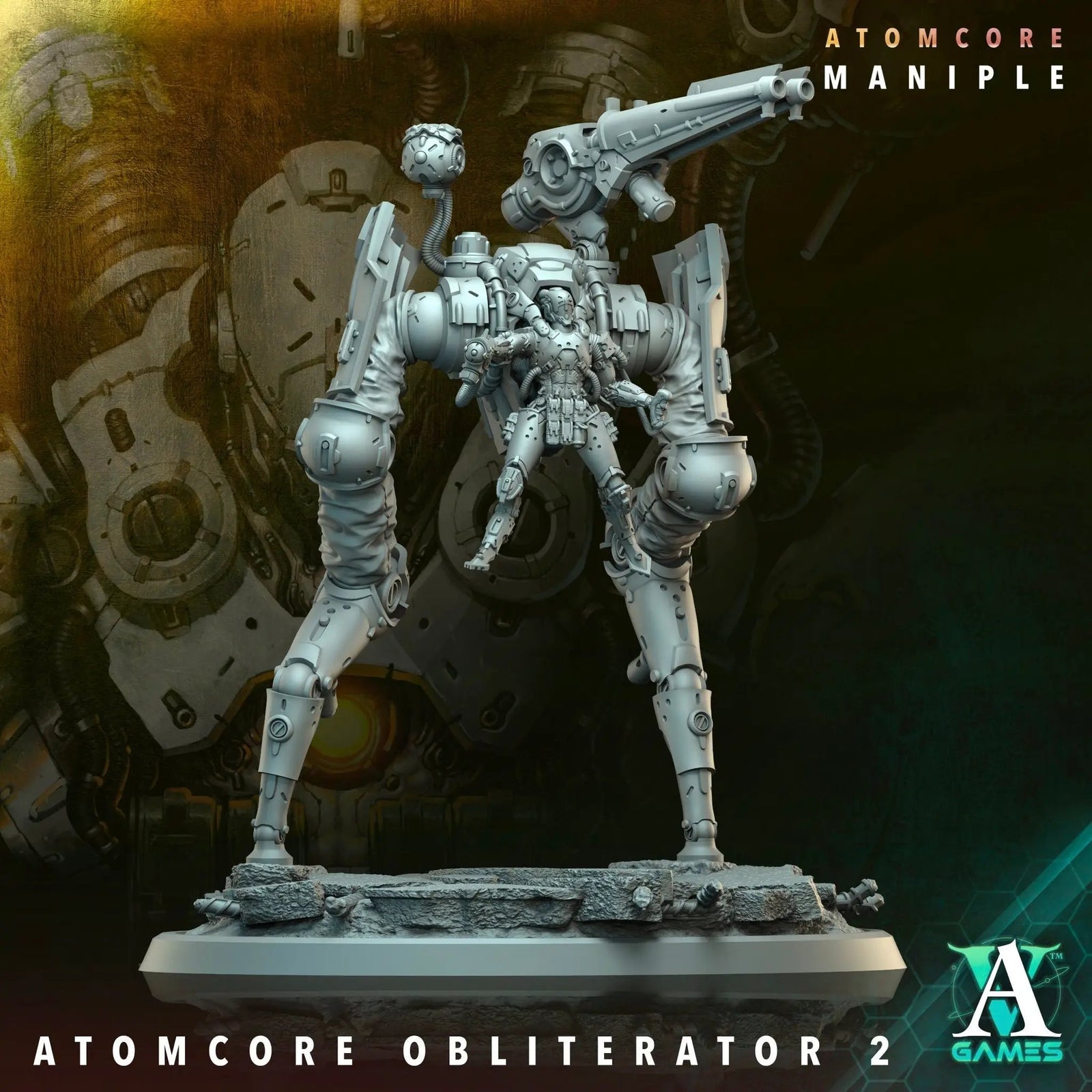 3D printed Atomcore Obliterator model by Last Hope Miniatures, featuring detailed sci-fi design from Archvillain Games.