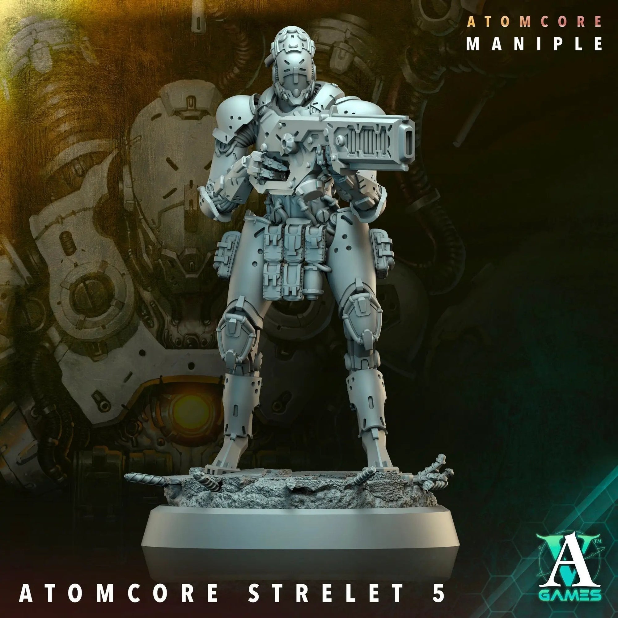3D printed Atomcore Strelet model by Last Hope Miniatures, detailed sci-fi figure from Archvillain Games.