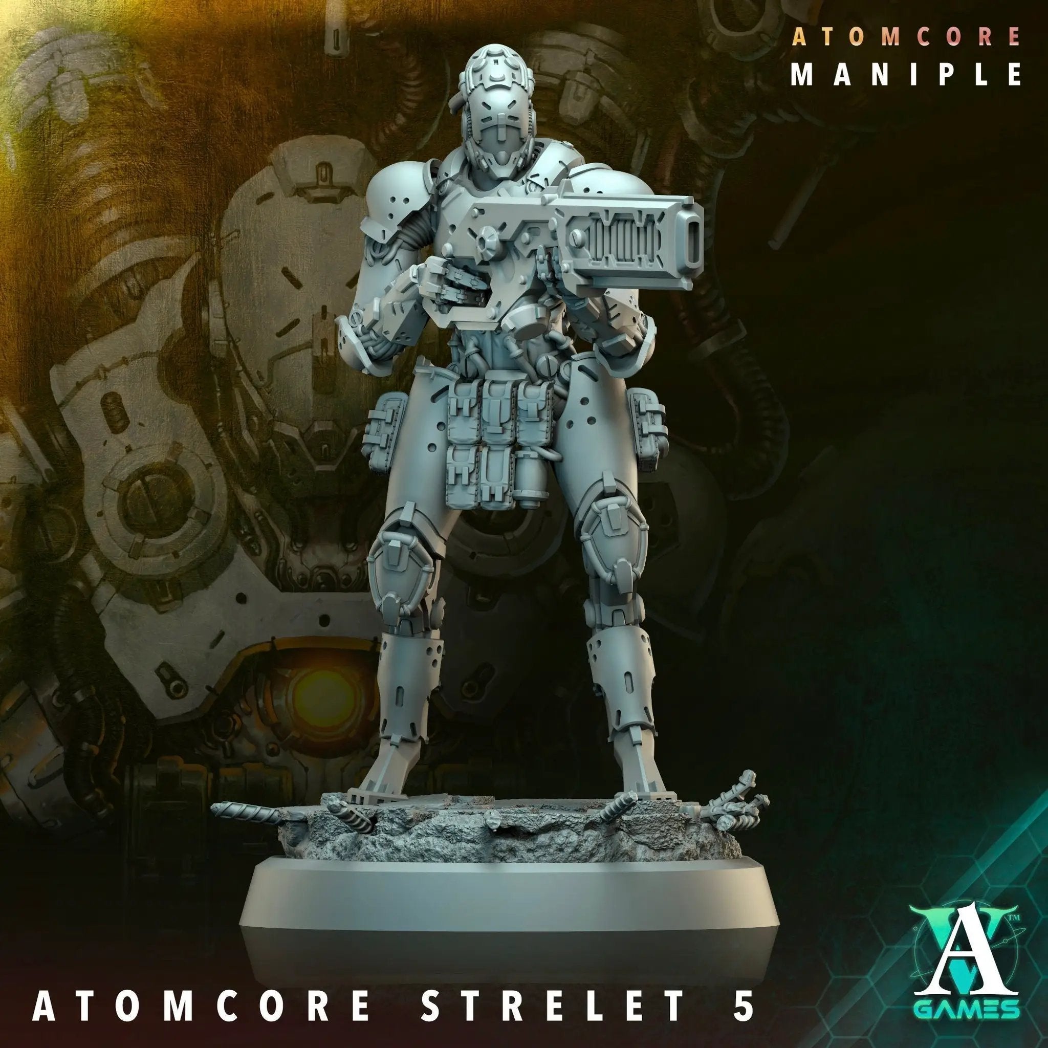 3D printed Atomcore Strelet model by Last Hope Miniatures, detailed sci-fi figure from Archvillain Games.