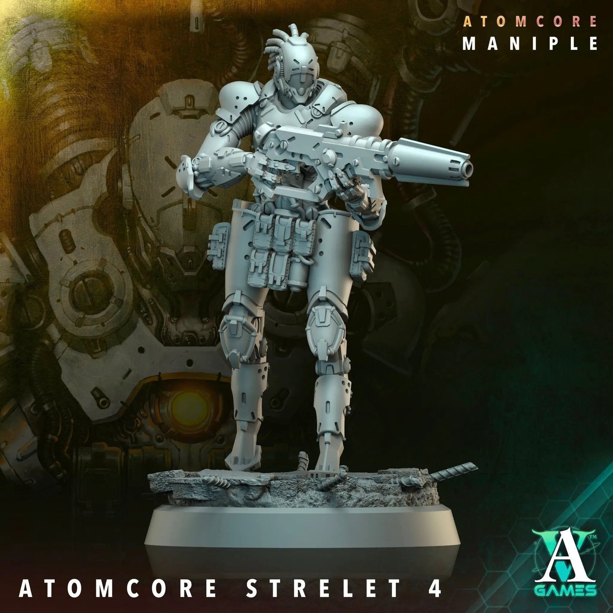 3D printed Atomcore Strelet model by Last Hope Miniatures, detailed sci-fi soldier figure from Archvillain Games.