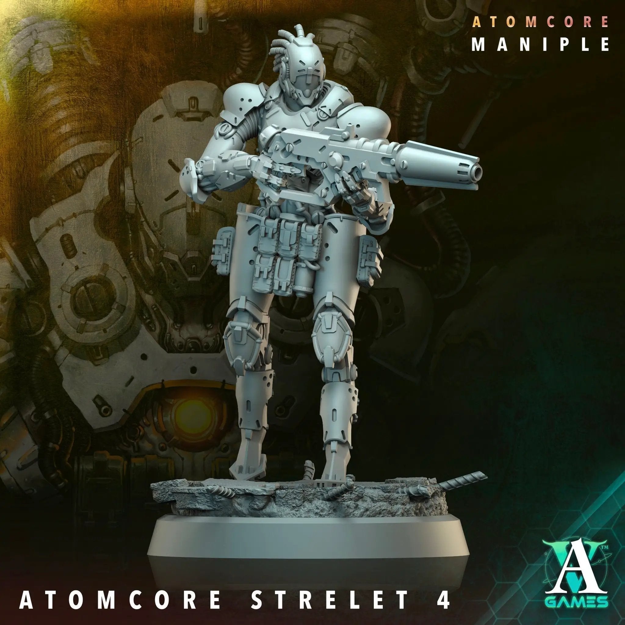3D printed Atomcore Strelet model by Last Hope Miniatures, detailed sci-fi soldier figure from Archvillain Games.