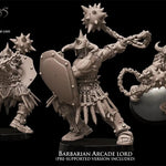 3D printed Barbarian Arcade Lord model by Avatars of War, detailed miniature with armor and weapon, by Last Hope Miniatures.