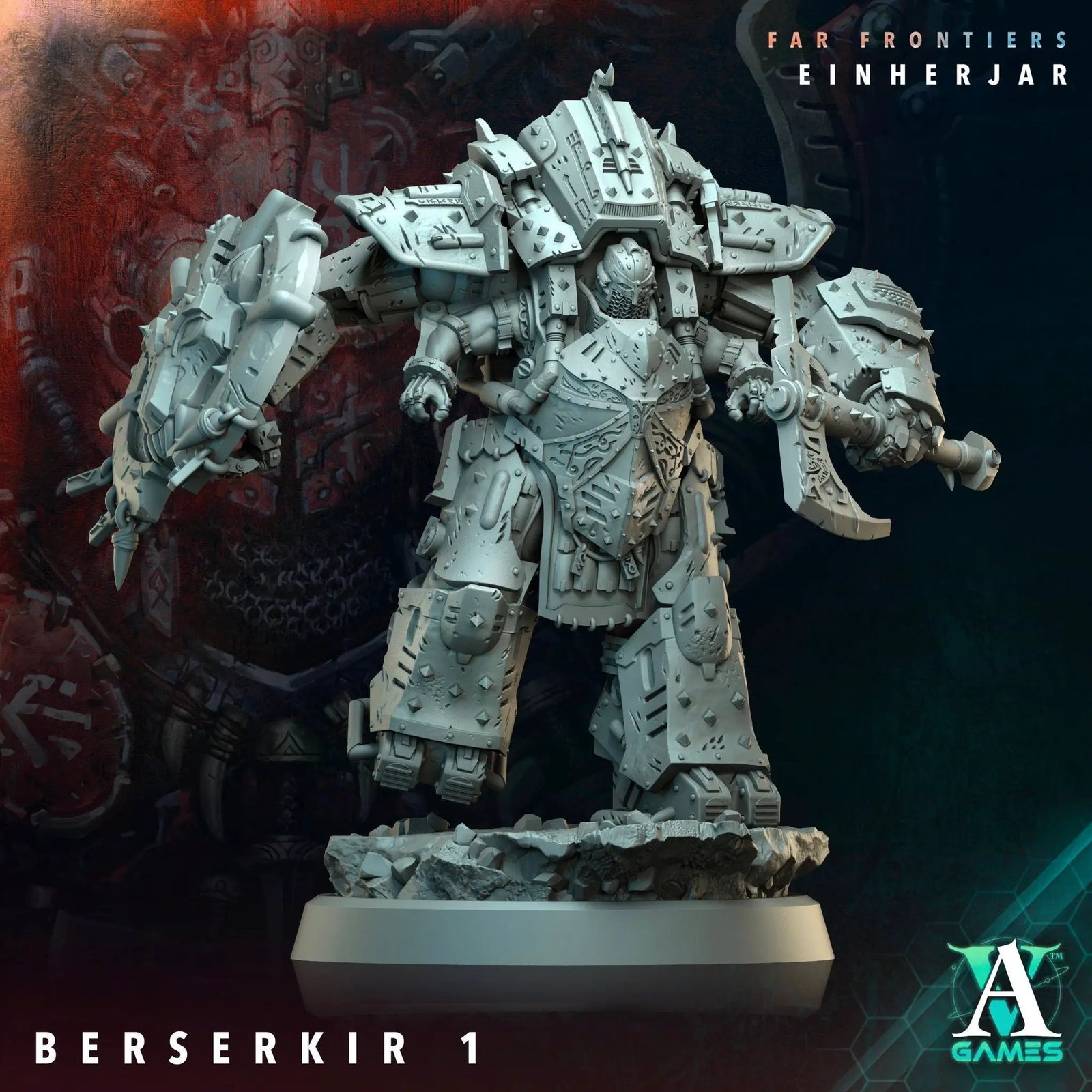 3D printed Berserkir model by Last Hope Miniatures for Archvillain Games, featuring detailed Norse warrior design.