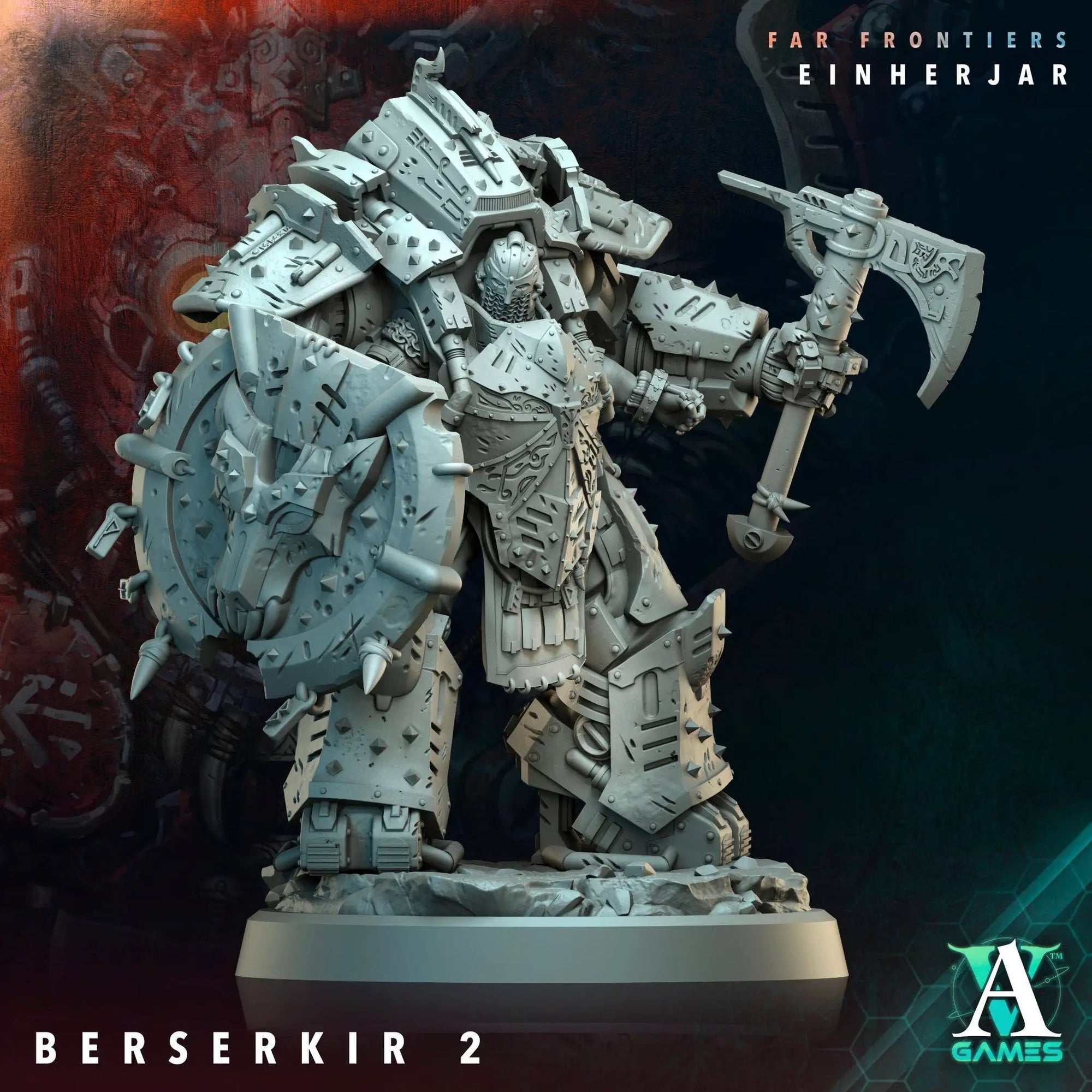 3D printed Berserkir model by Last Hope Miniatures, featuring detailed Norse warrior with armor and weaponry, on a display base.