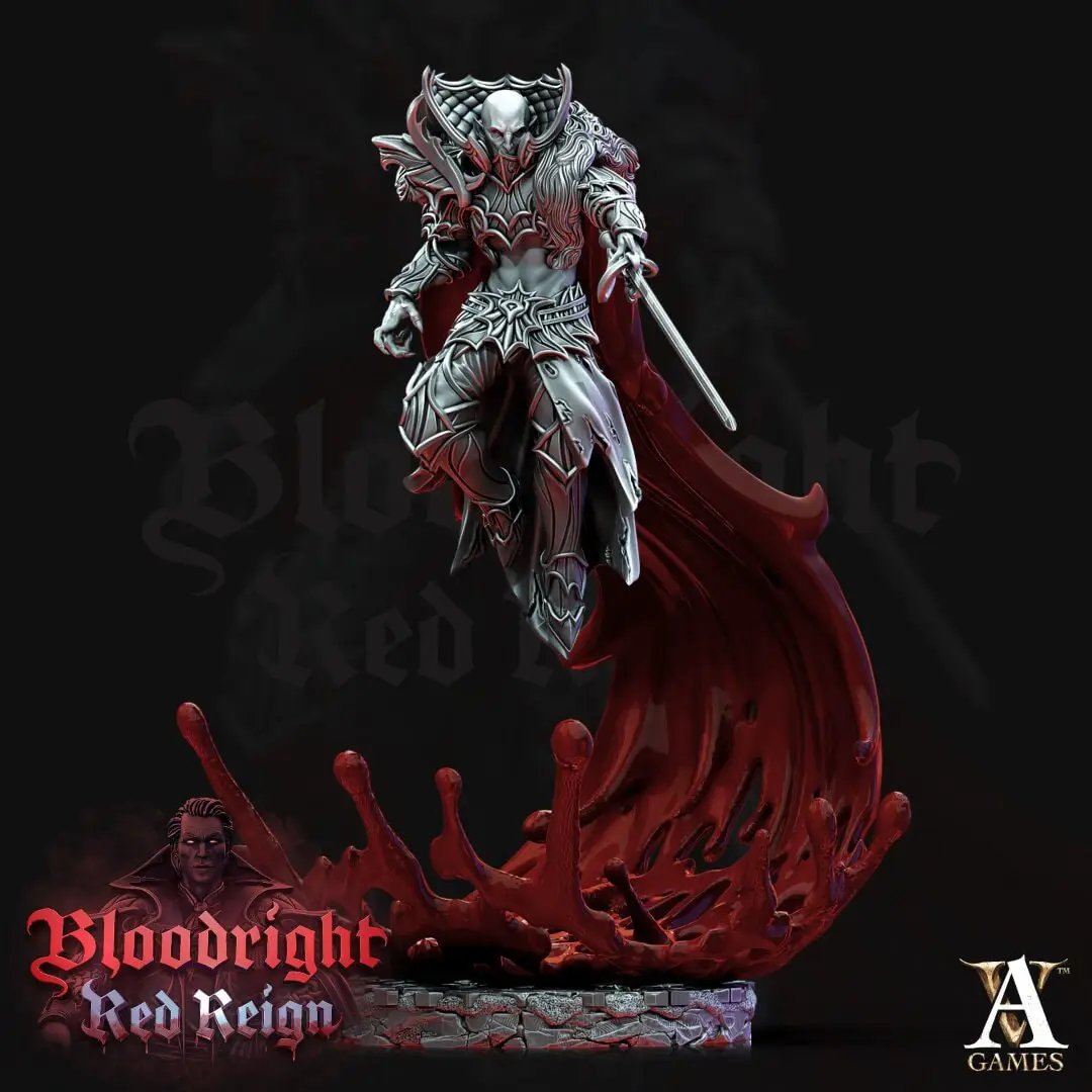 3D printed Bloodcloak model by Last Hope Miniatures, featuring detailed armor and flowing fabric in dark, gothic style.