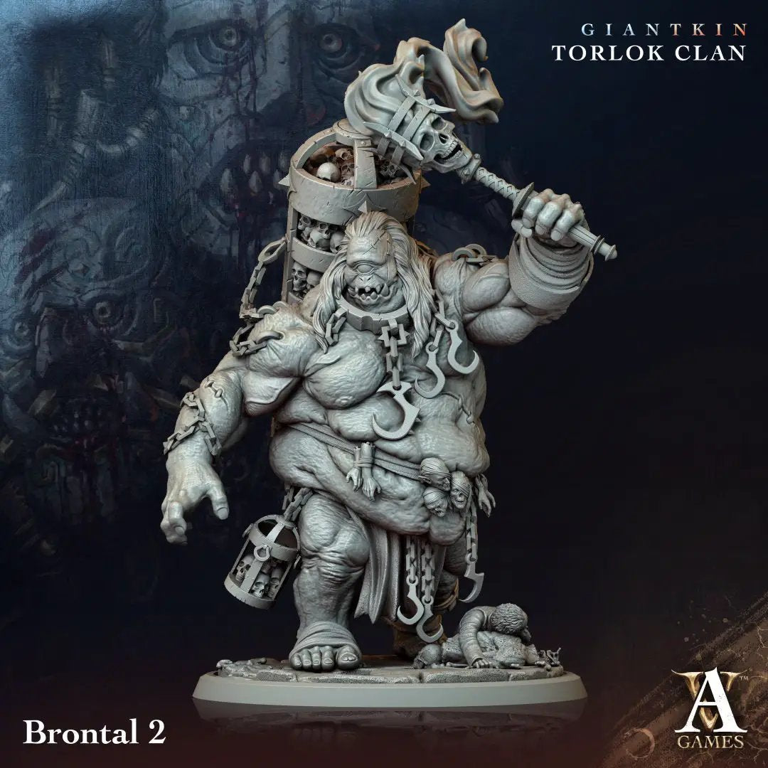 3D printed Brontal model by Last Hope Miniatures for Archvillain Games, featuring detailed sculpting and dynamic pose.