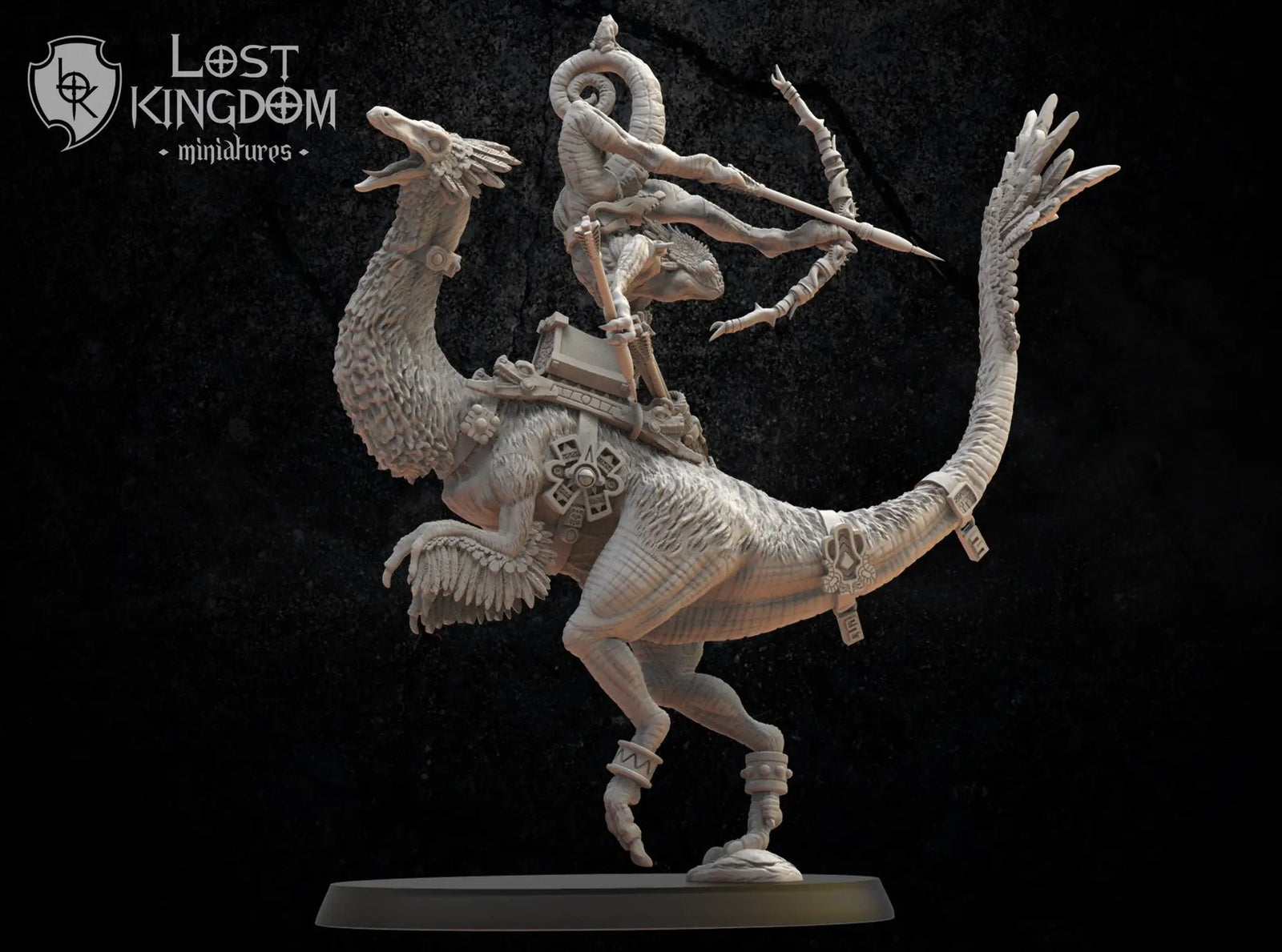 3D printed chameleon heroine model by Lost Kingdom Miniatures, featuring detailed scales and vibrant colors, from Last Hope Miniatures.