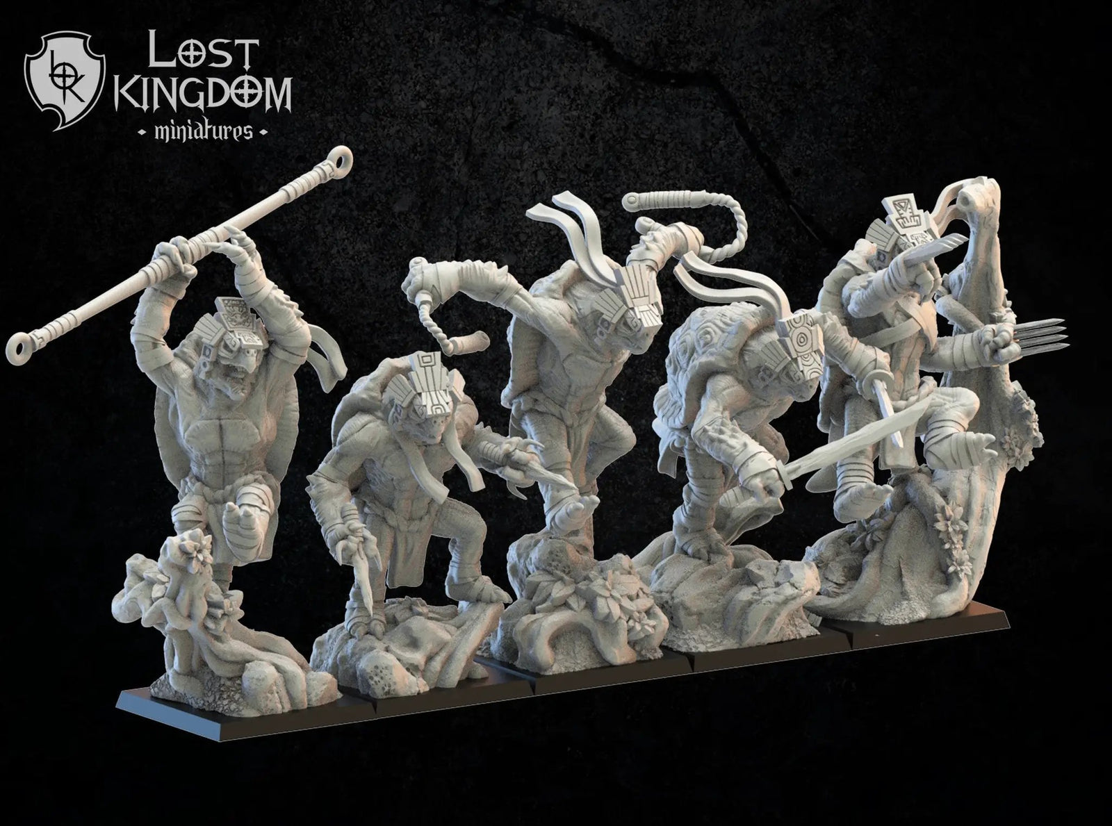3D printed Cowabunga Ayotl Squad x5 miniature models by Lost Kingdom Miniatures, detailed fantasy figures for tabletop gaming.