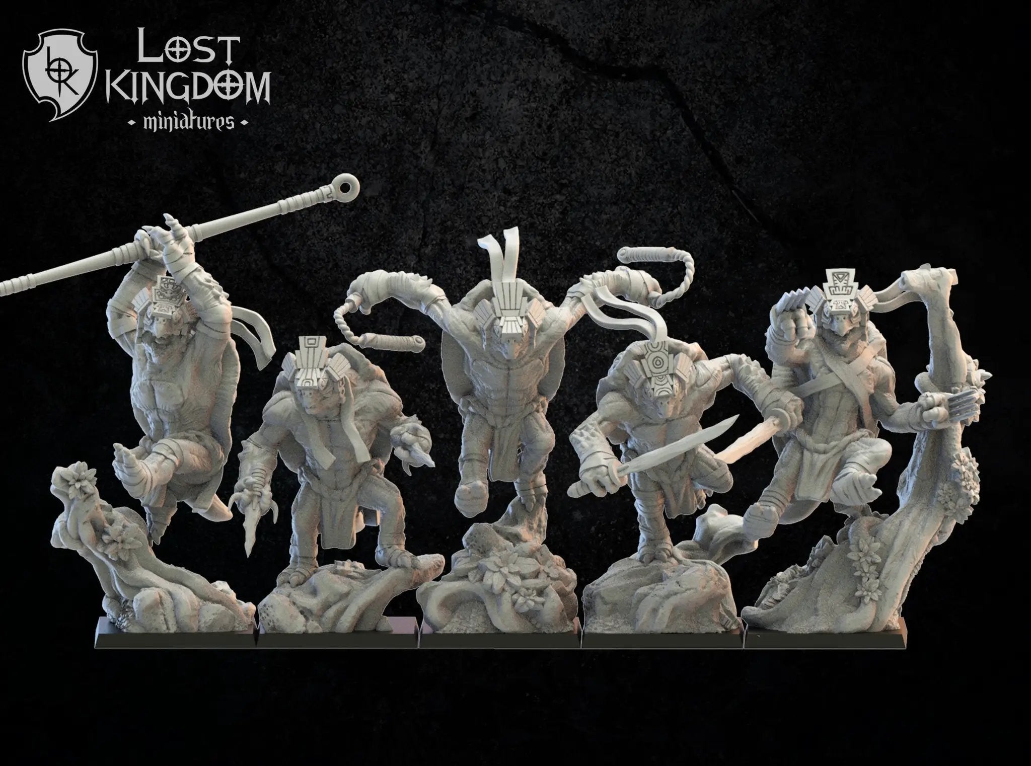 3D printed Cowabunga Ayotl Squad x5 miniatures by Lost Kingdom Miniatures, detailed models for tabletop gaming or display.