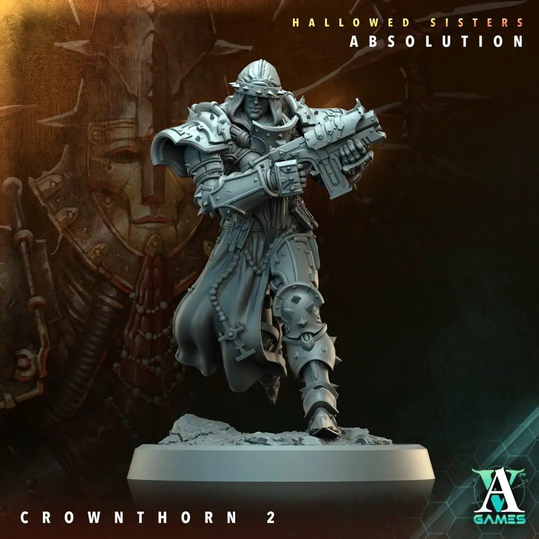 3D printed Crownthorn model by Last Hope Miniatures for Archvillain Games, featuring intricate details and a regal crown design.
