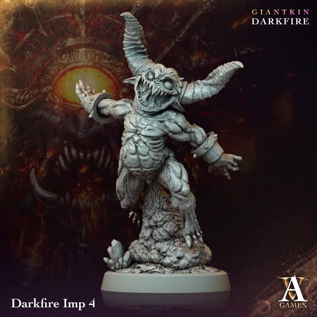3D printed Darkfire Imp model by Last Hope Miniatures, detailed fantasy creature with fiery features, from Archvillain Games.
