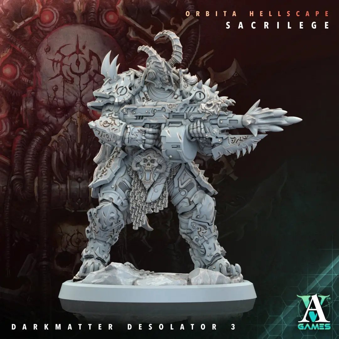 3D printed Darkmatter Desolator model by Last Hope Miniatures, featuring detailed sci-fi design and intricate surface textures.