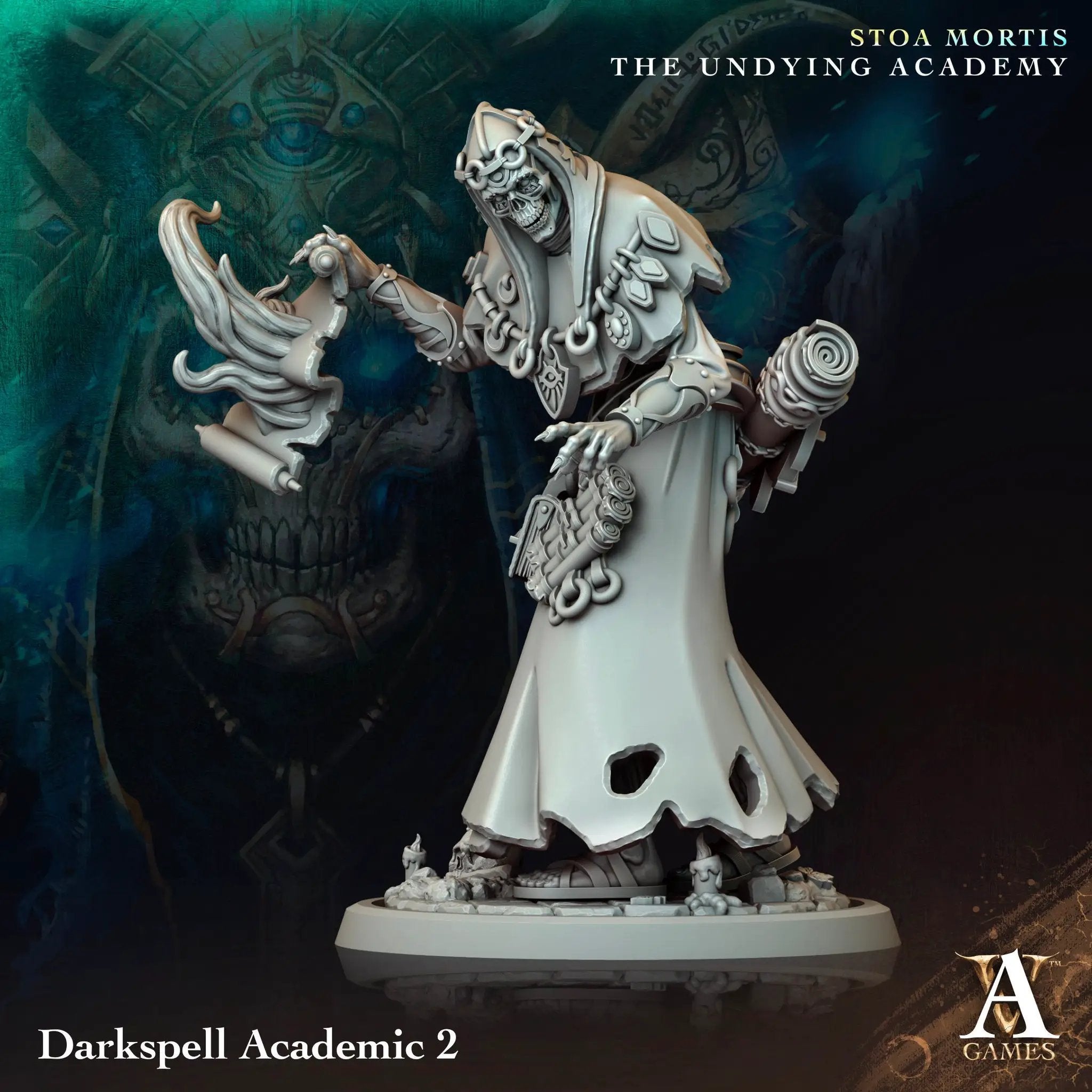 3D printed Darkspell Academic model by Archvillain Games, detailed miniature figure from Last Hope Miniatures collection.