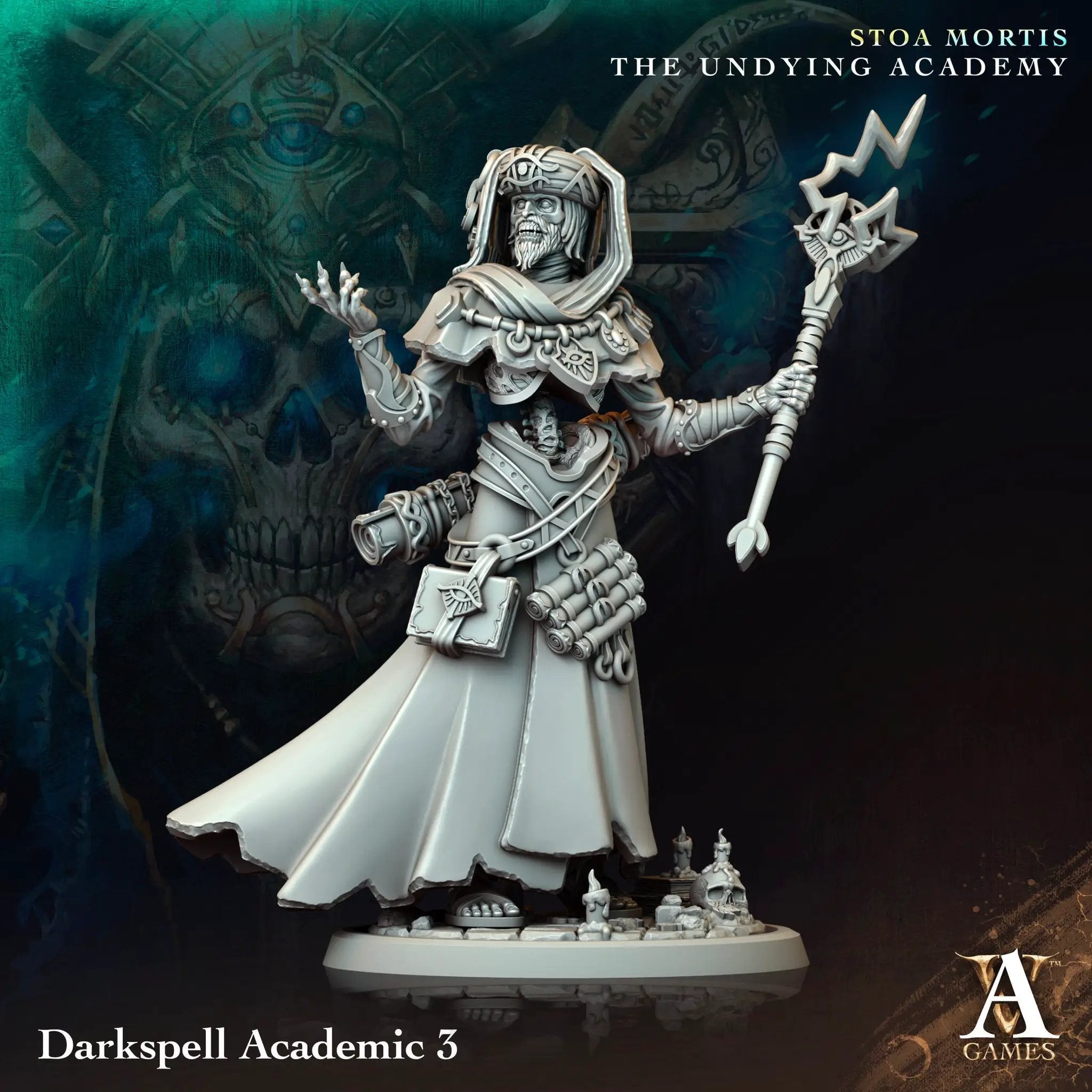 3D printed Darkspell Academic model by Last Hope Miniatures for Archvillain Games, featuring detailed dark fantasy character design.